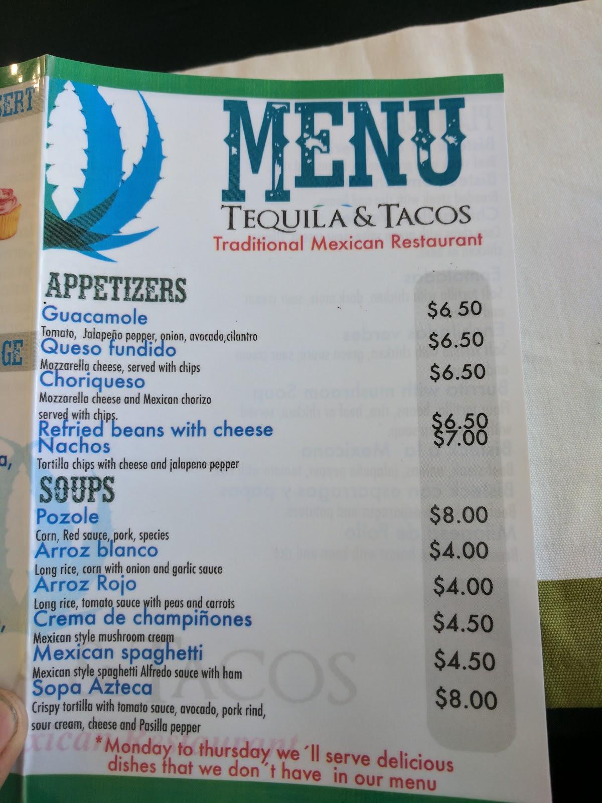 Menu at Tequila & Tacos restaurant, Airdrie