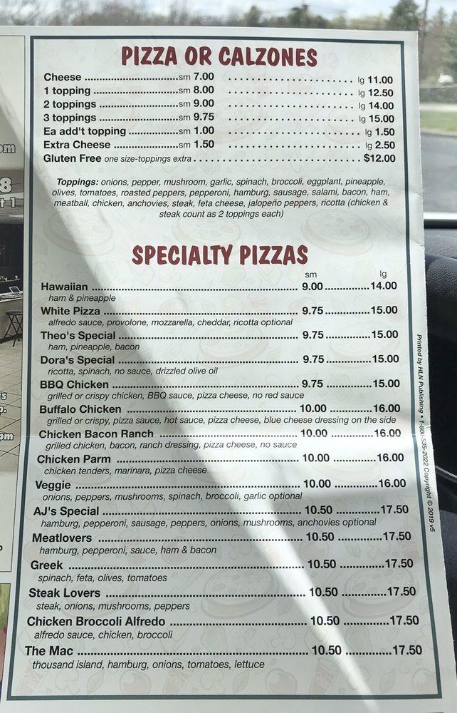 Menu at AJ's Pizzaria pizzeria, West Boylston