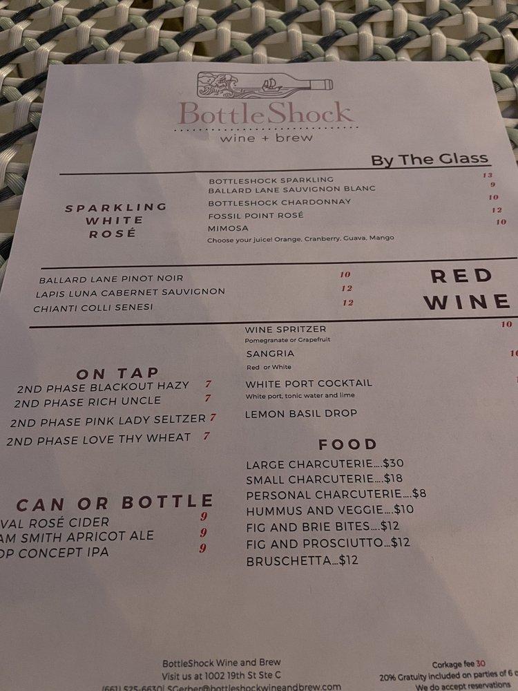 Menu at BottleShock Wine and Brew pub & bar, Bakersfield