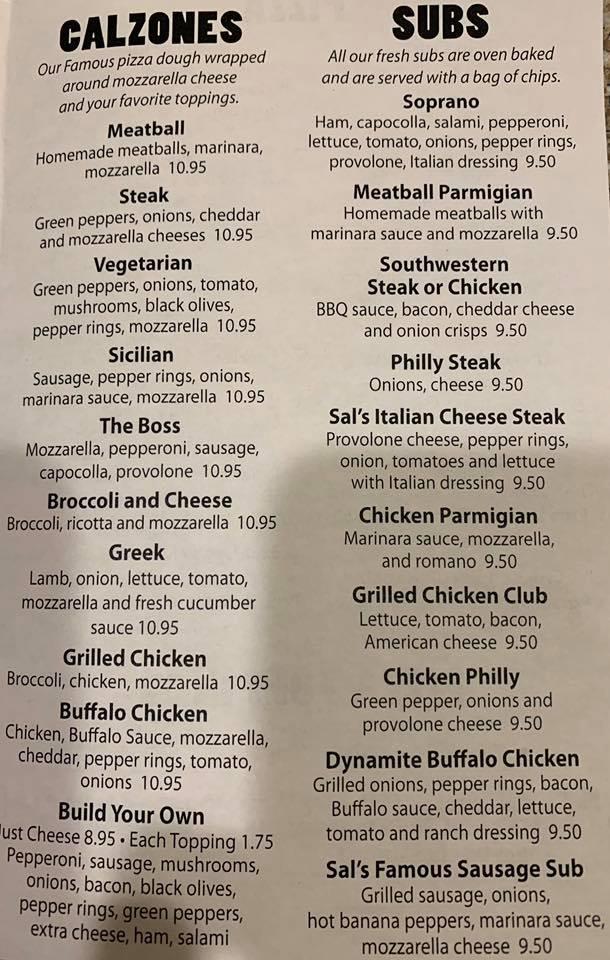 Menu at The Boardwalk Sal s pizzeria Big Beaver 105 McKinley Rd