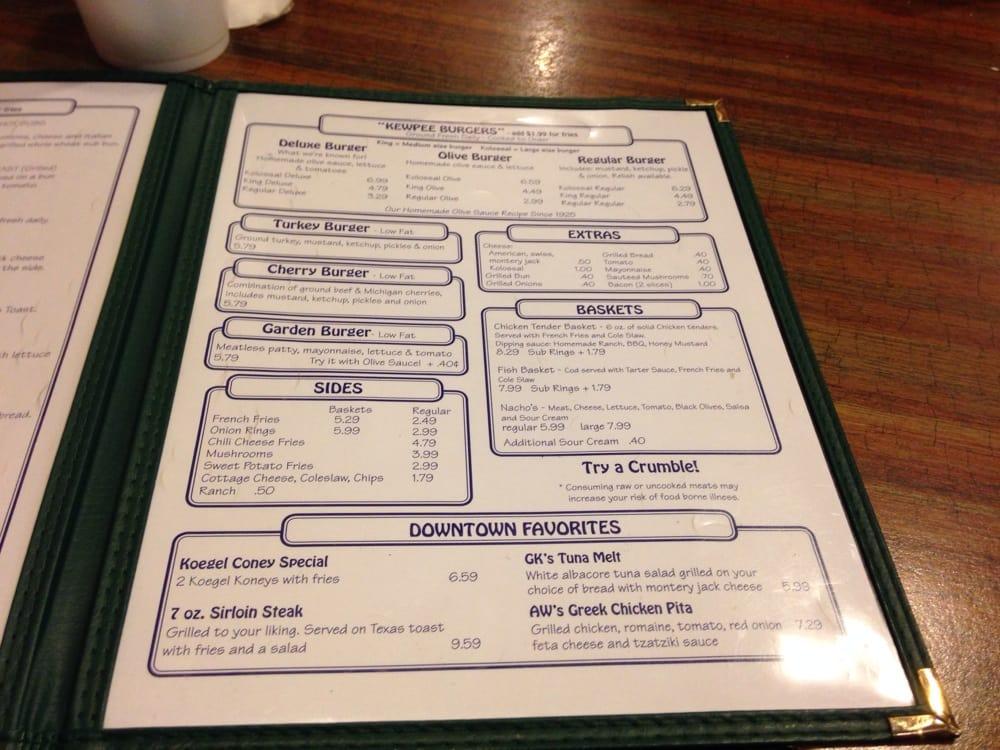 Menu at Kewpee Sandwich Shoppe restaurant, Lansing, 118 S Washington Square