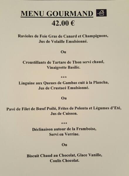 Menu at L'Amandier restaurant, Fréjus