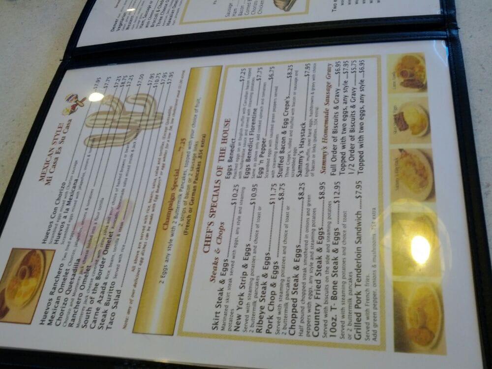 Menu at Sammy's Pancake House restaurant, Champaign