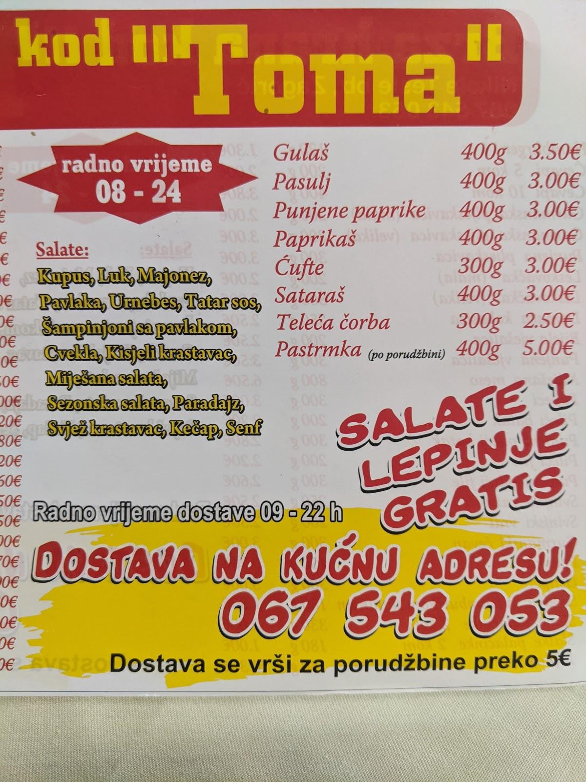 Menu At Brza Hrana Kod Toma Restaurant Podgorica