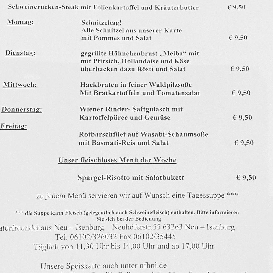 Speisekarte Von Naturfreundehaus Neu-Isenburg Restaurant, Neu-Isenburg