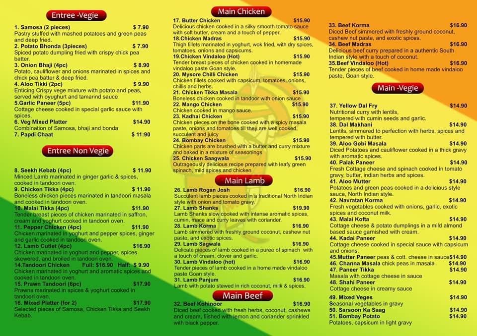 Menu At Daawat Indian Restaurant North Richmond