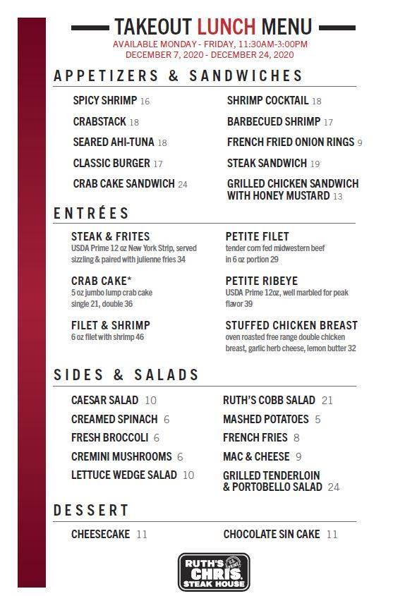 Menu at Ruth's Chris Steak House steakhouse, Atlantic City