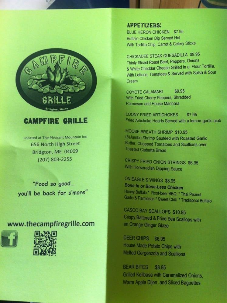 Menu at Campfire Grille restaurant, Bridgton, 518 Portland Rd