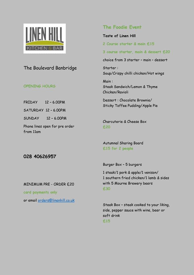 Menu at Linen Hill cafe, Banbridge