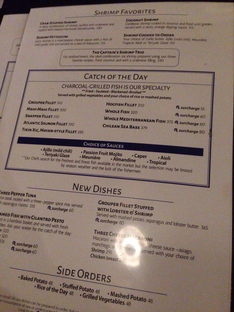 Menu at Captain's Cove steakhouse, Cancún, Blvd. Kukulcan KM16.5
