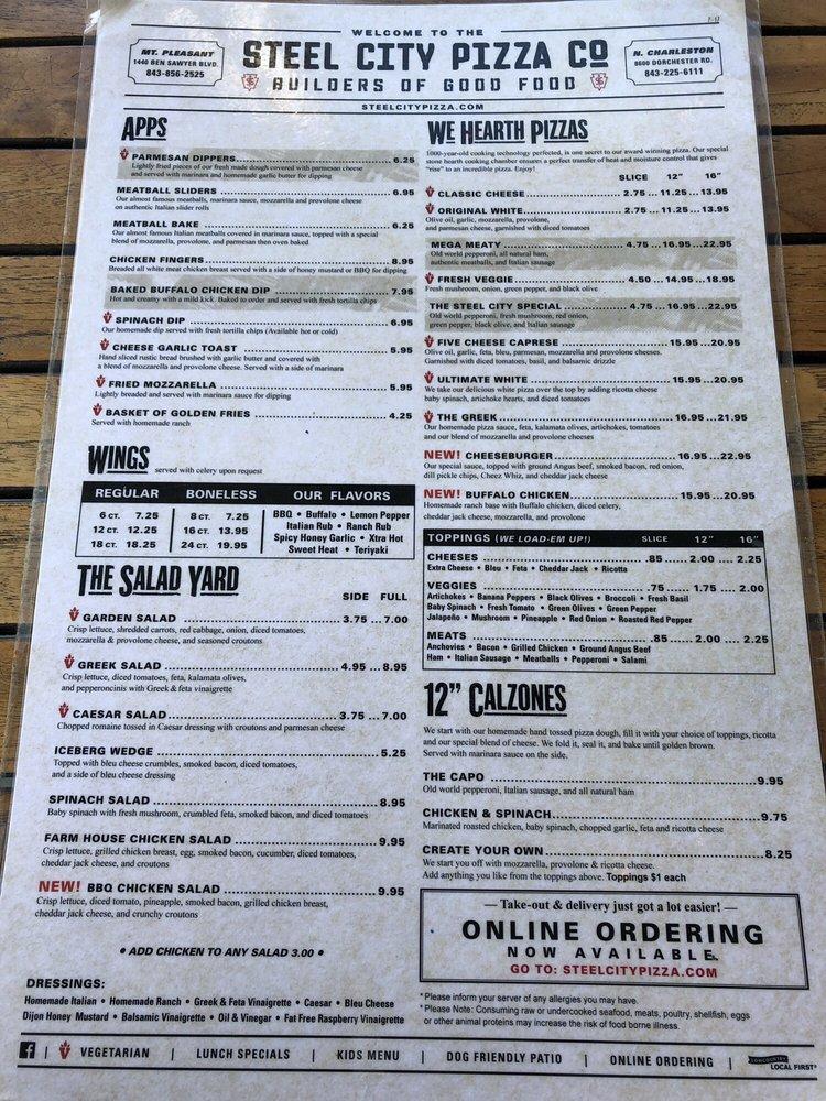 Menu at Steel City Pizza Company pizzeria, Mount Pleasant