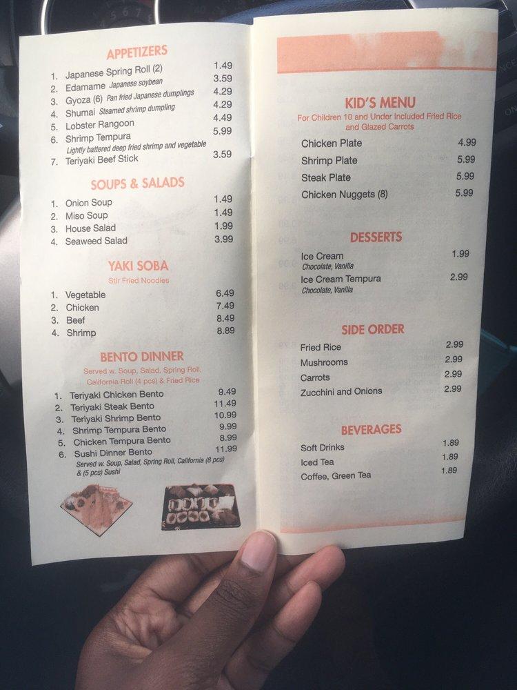 Menu at Yamato restaurant, Greenville