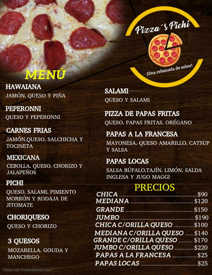 Menu at Pizza's Pichi pizzeria, Atitalaquía