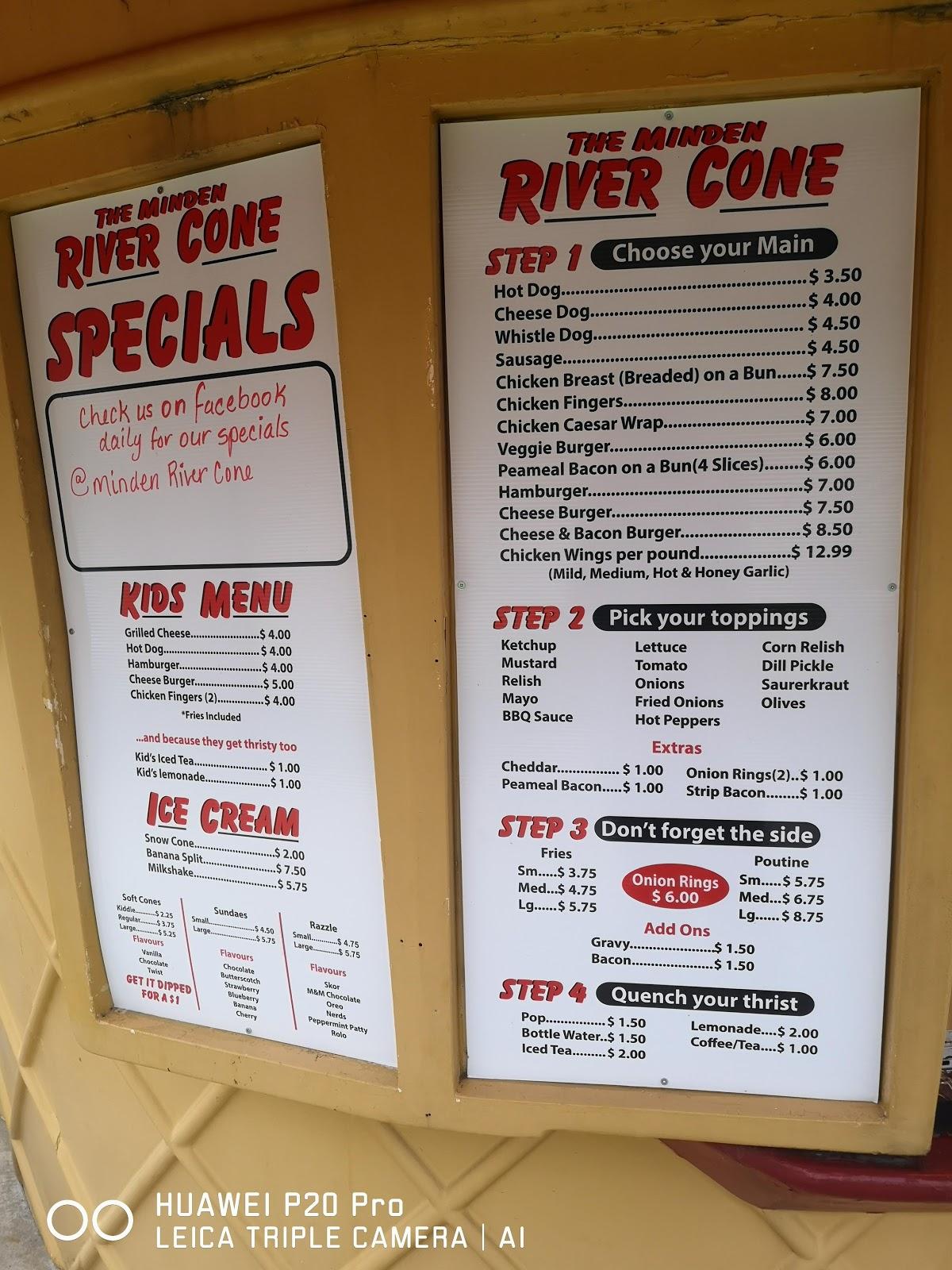 Menu at The Minden River Cone restaurant, Minden