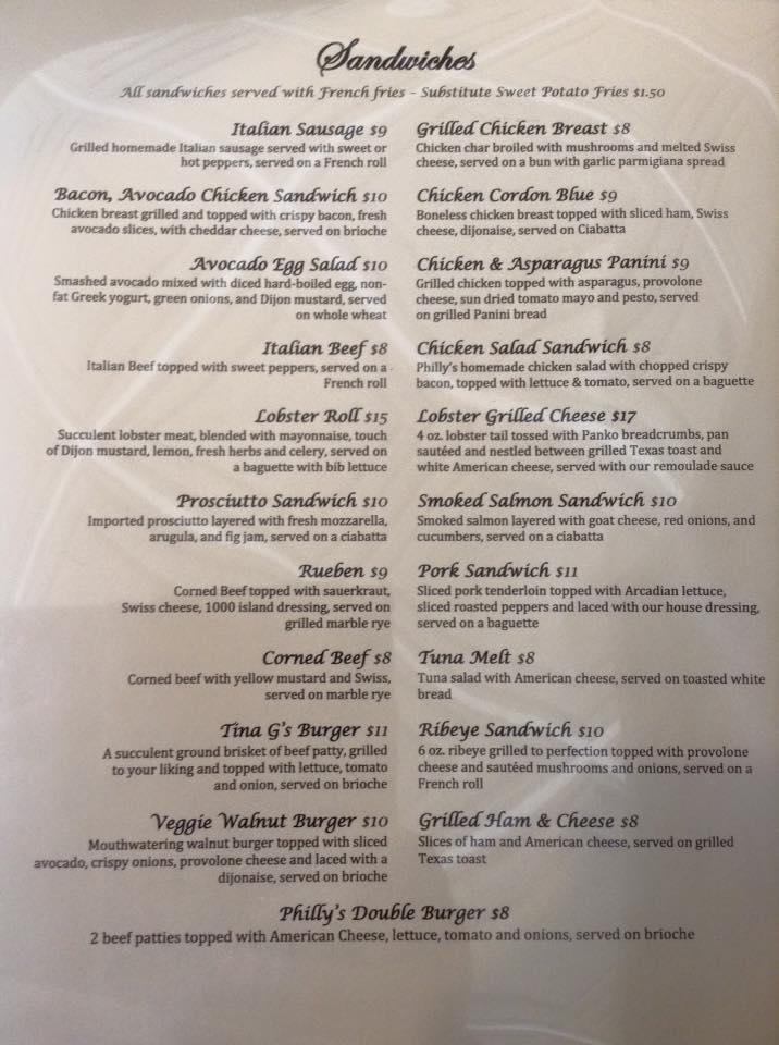 Menu at Tina G's restaurant, Mundelein