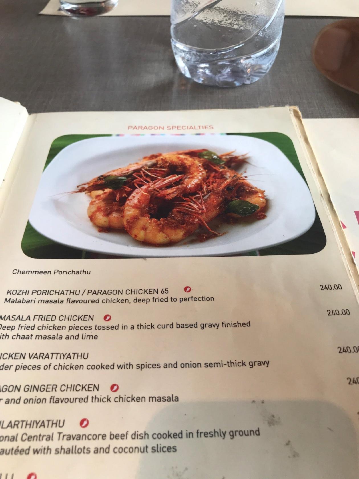 Menu at Paragon, Kochi, Lulu Shopping Mall