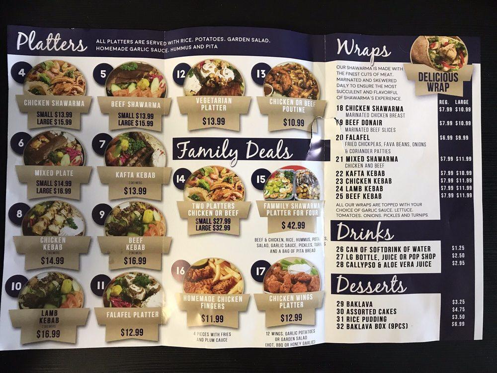 Menu at Shawarma Damascus restaurant, Kingston, 101 Dalton Ave B8