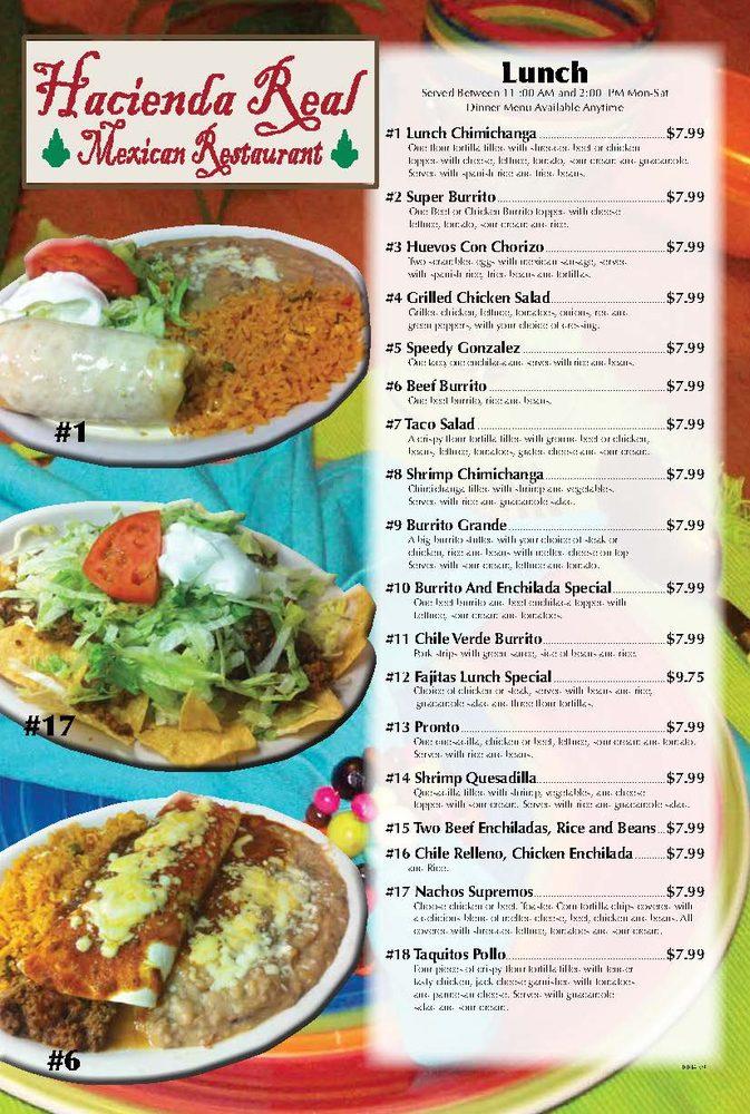 Menu At Hacienda Real Mexican Restaurant Of Breaux Bridge Breaux Bridge