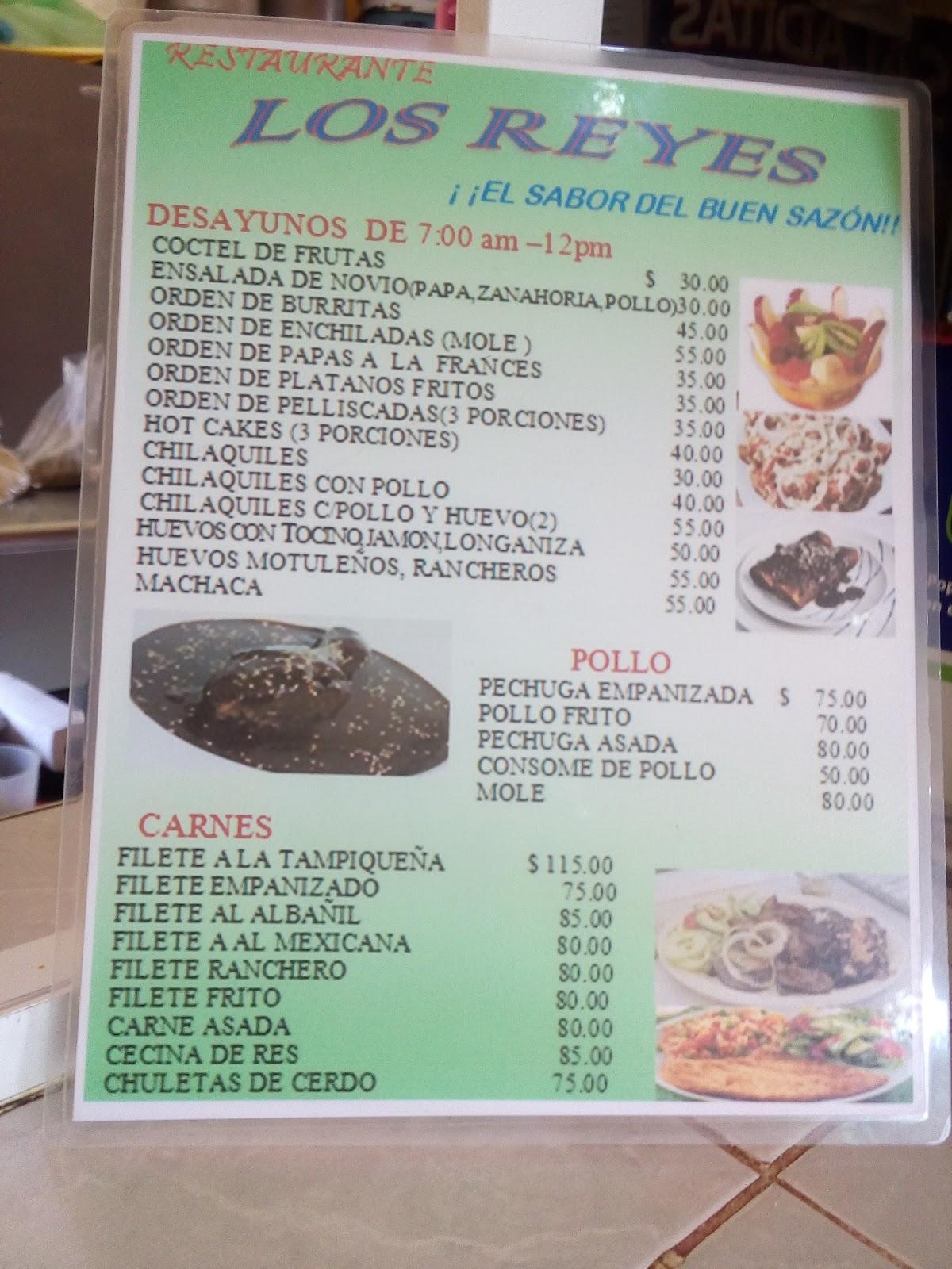 Menu at Los Reyes restaurant, Candelaria