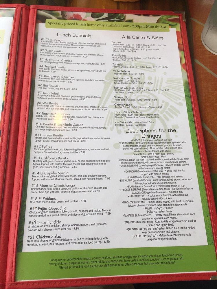 Menu at Lupitas Mexican Restaurant, Oberlin