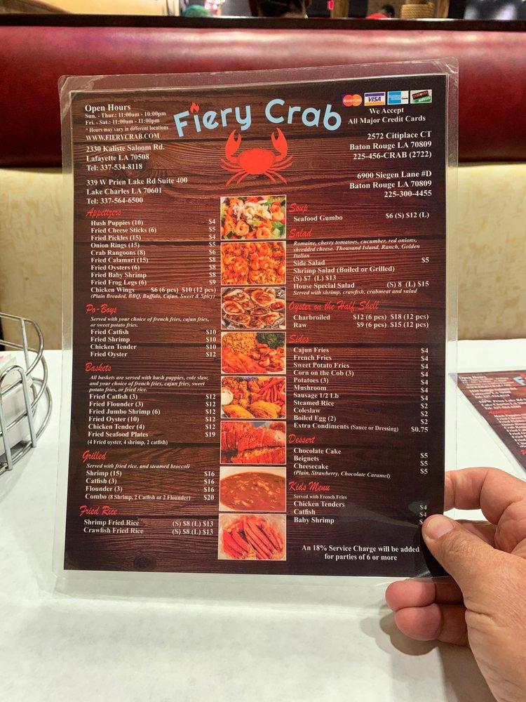 Menu at Fiery Crab restaurant, Lafayette, Kaliste Saloom Rd