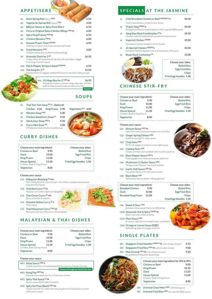 Menu at Jasmine Garden restaurant, Clifden