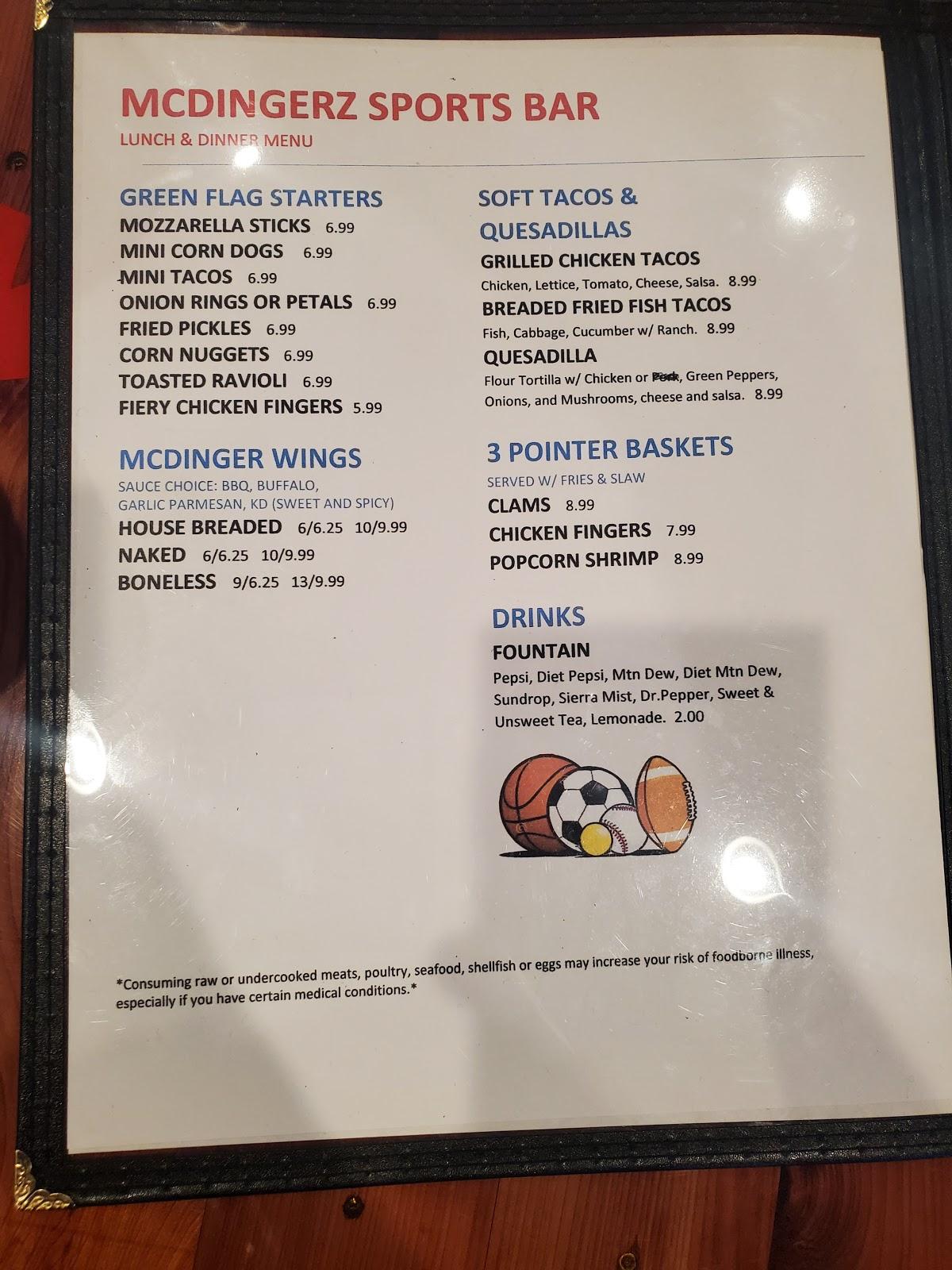 Menu at McDingerz Sports Bar & Grill, Eolia
