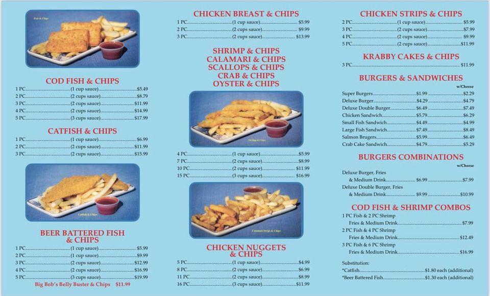 Menu at Q's Fish & Chips restaurant, Phoenix, W McDowell Rd