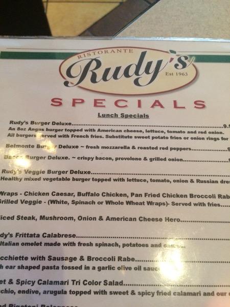 Menu at Rudy's Italian Restaurant, Garwood
