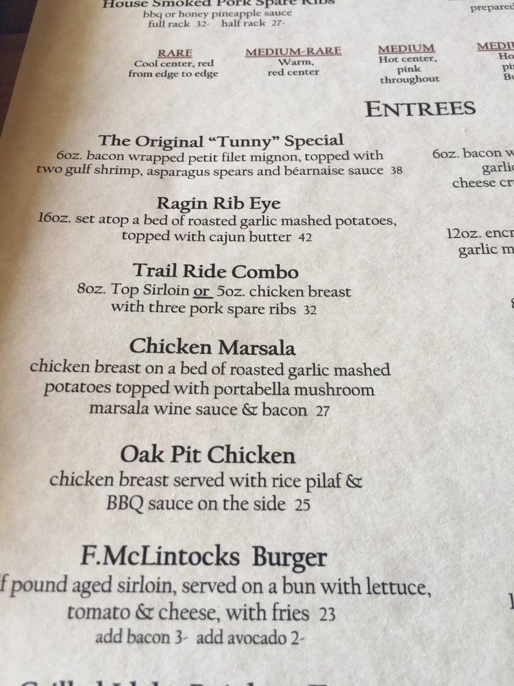 Menu at F. McLintocks Saloon and Dining House BBQ, Pismo Beach