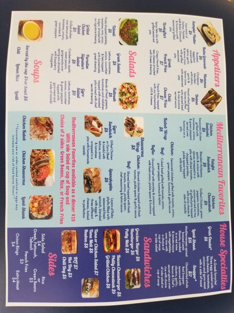 Menu at Mediterranean Paradise restaurant, Bonita Springs