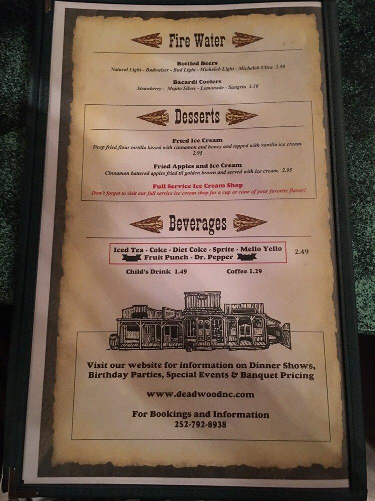 Menu at Deadwood steakhouse, Williamston