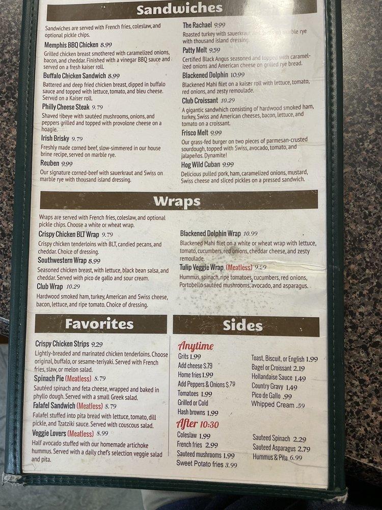 Menu at Hi Tulip Cafe, Flagler Beach