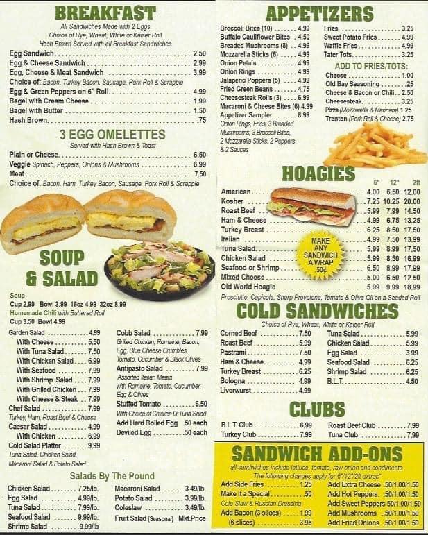 Menu at Dale's Deli restaurant, Levittown