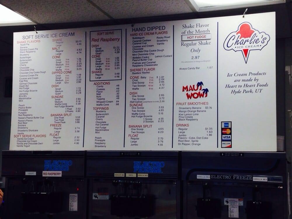 Menu at Charlie's Supreme Ice Cream, Logan
