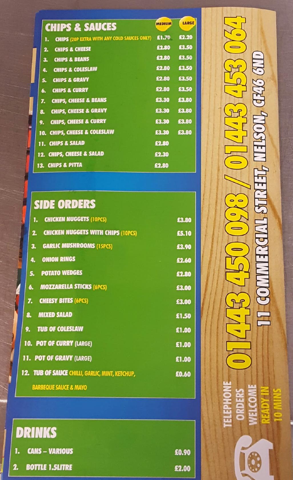 Menu at Nelson Kebab House fast food, Treharris