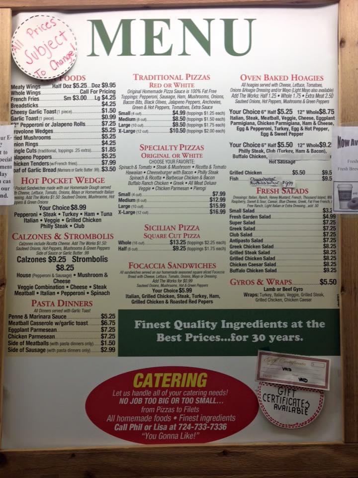 Menu at Carol of Caseys Pizza Shop pizzeria, Penn Hills