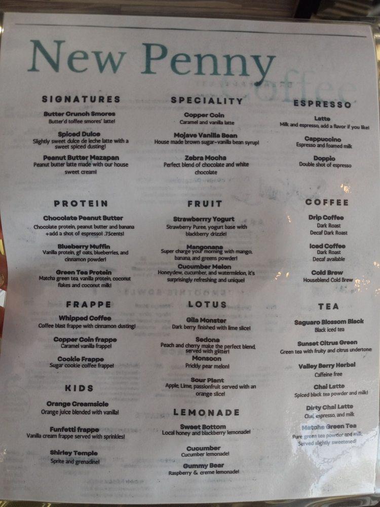 Menu at New Penny Cafe, Avondale