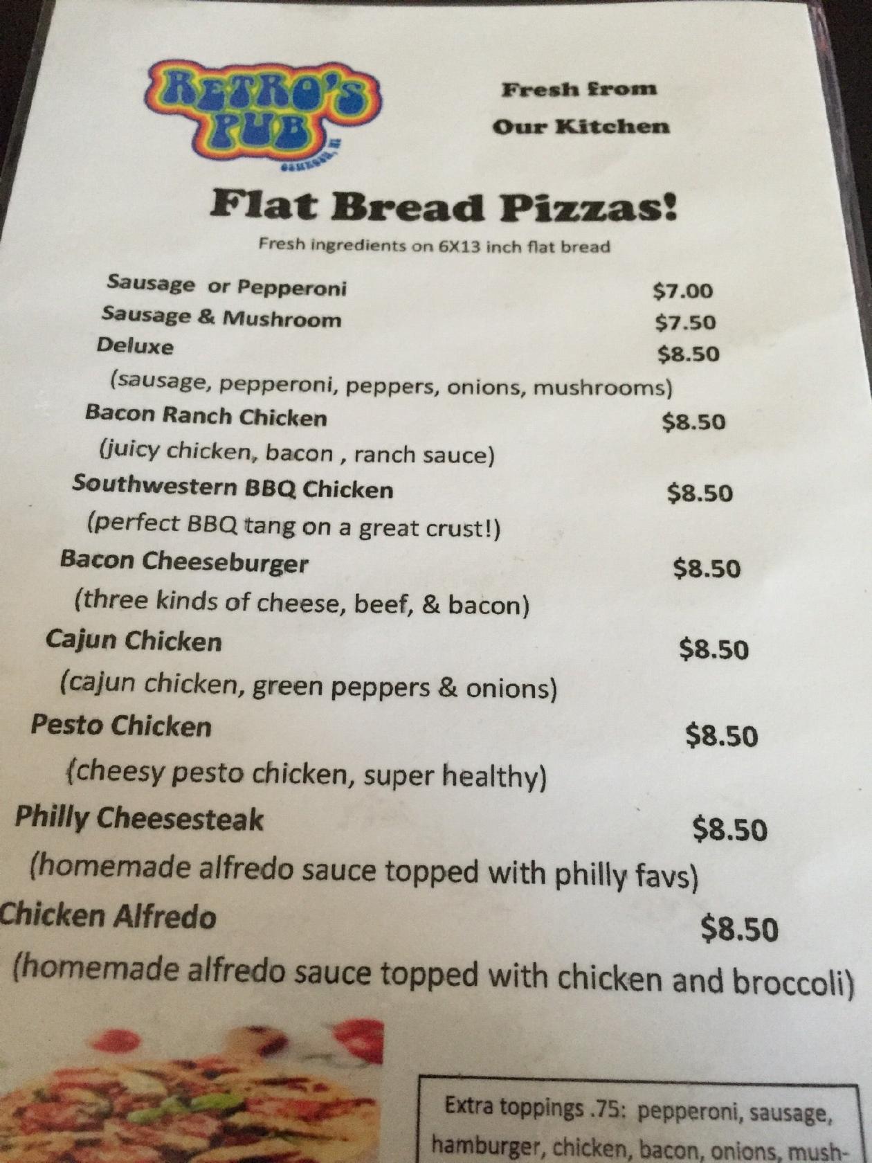 Menu at Retros Pub LLC, Oshkosh