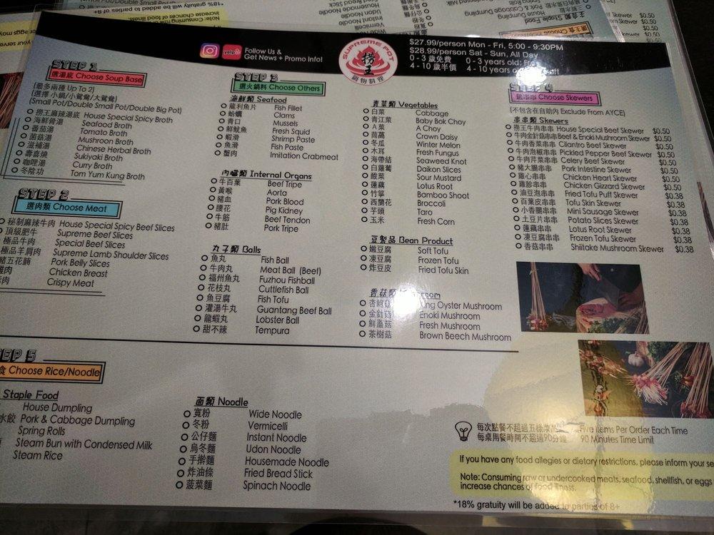 Menu at Supreme Pot restaurant, Daly City