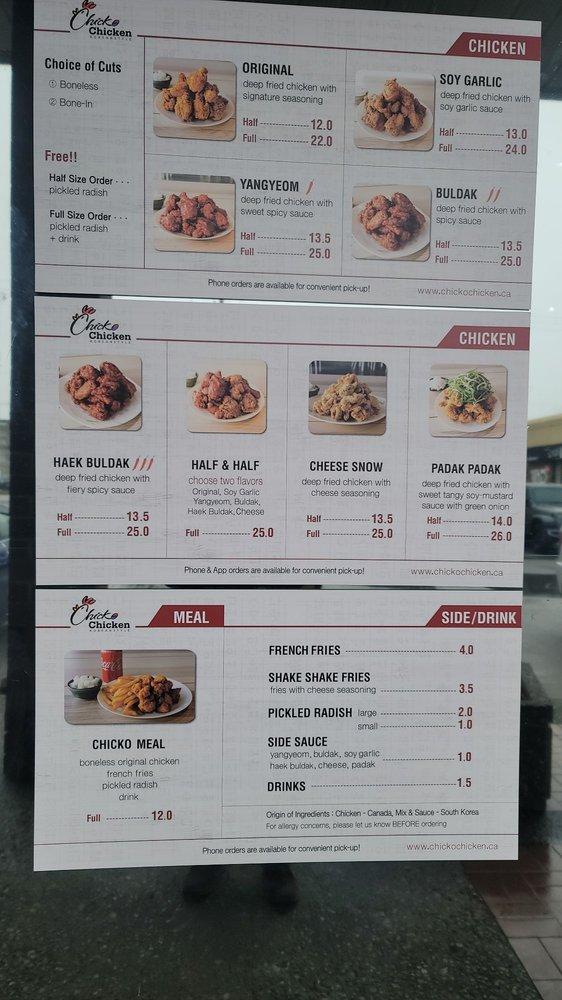 Menu at Chicko Chicken Surrey Panorama fast food, Surrey