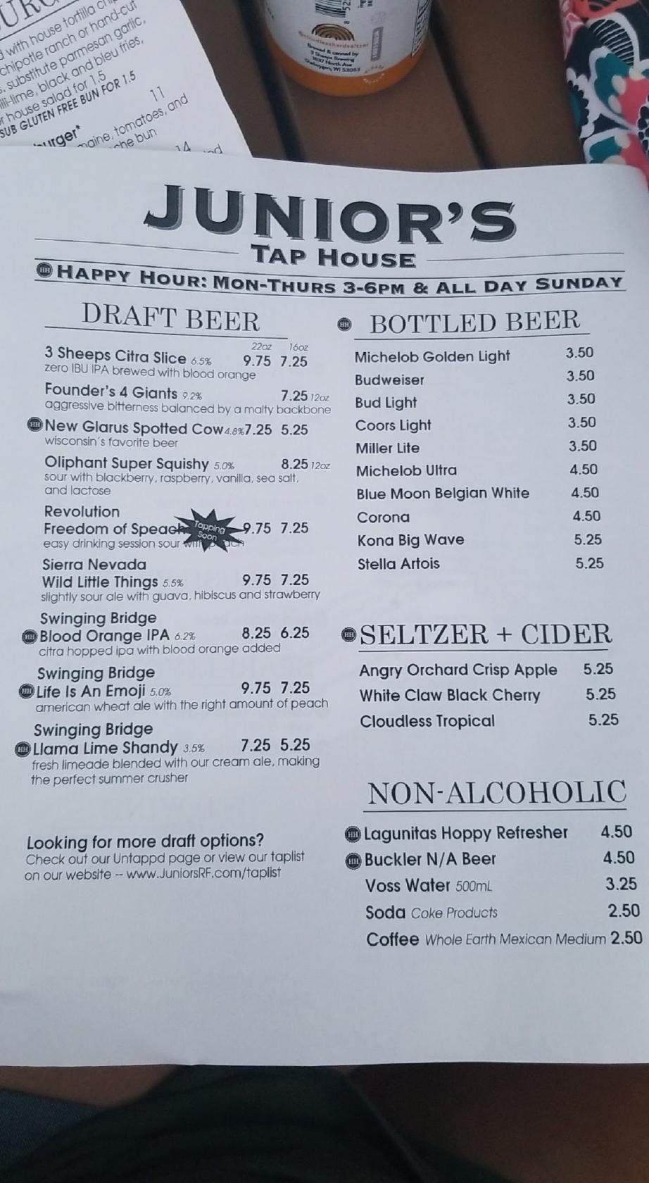 Menu at Junior's Restaurant & Tap House, River Falls