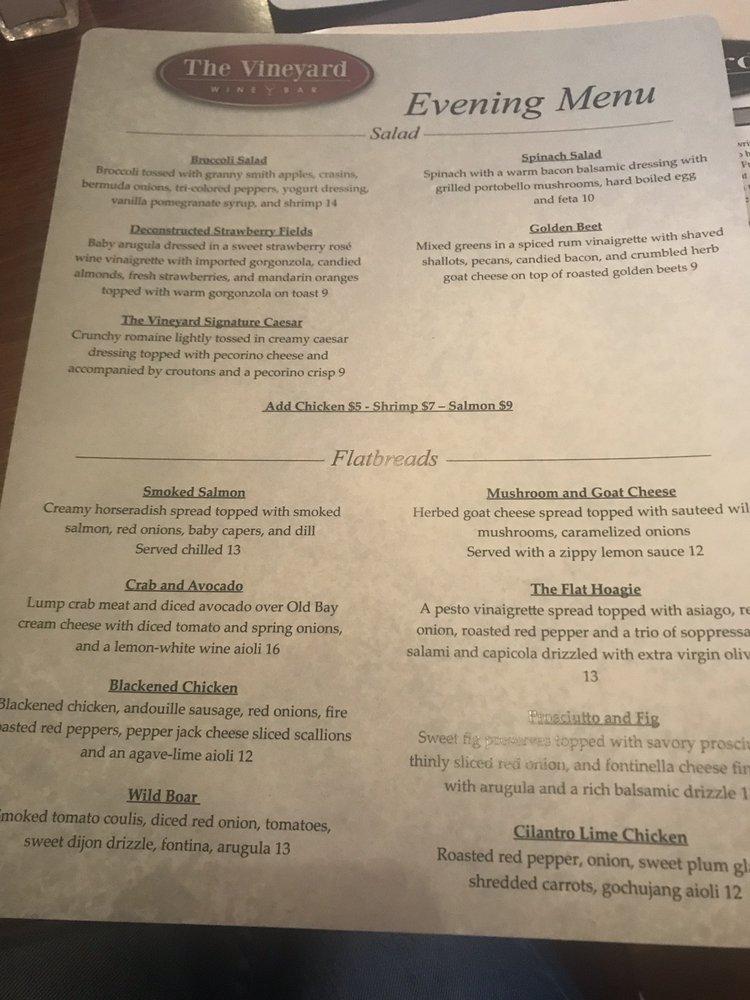 Menu at The Vineyard Wine Bar, Havre de Grace