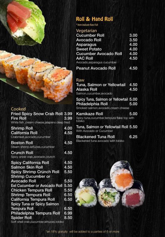 Menu at Fuji Hibachi Sushi Asian Bistro restaurant, Oneida