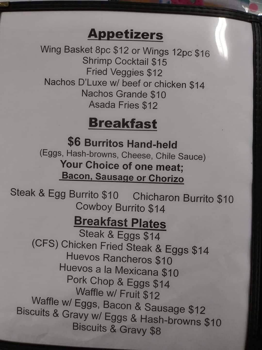 Carta del restaurante Señor Tortas, Los Alamos
