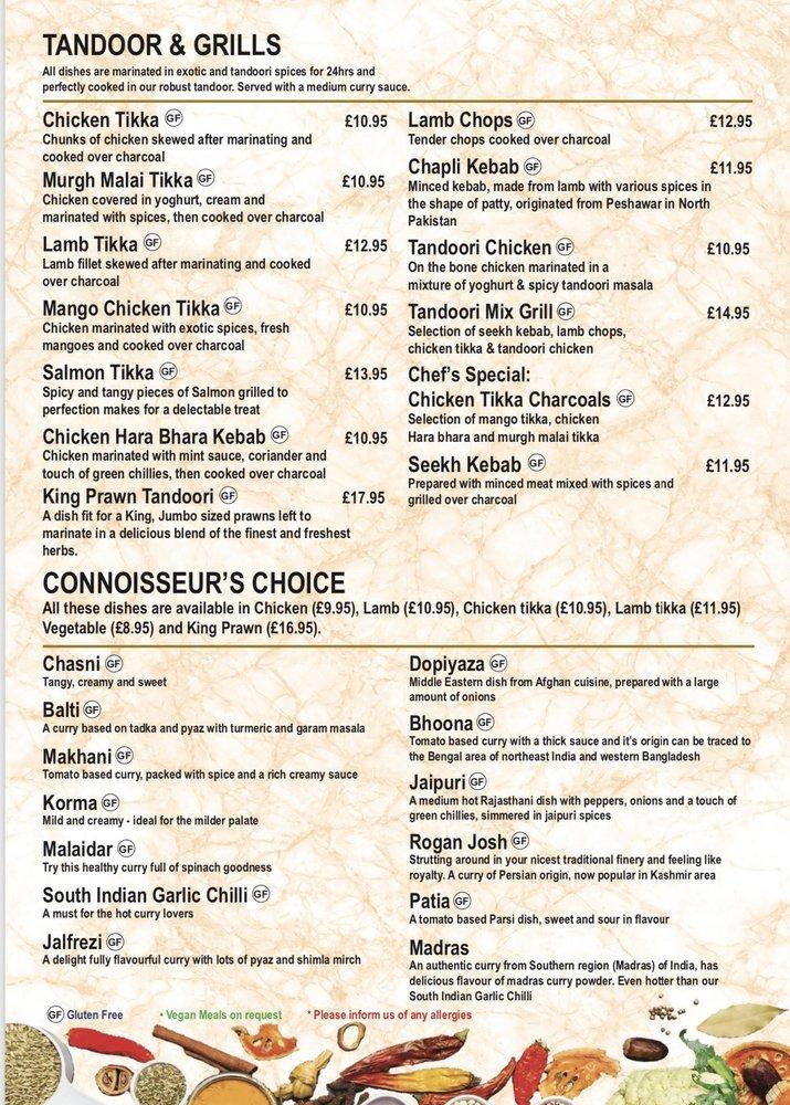 Menu at Charcoal restaurant, Glasgow