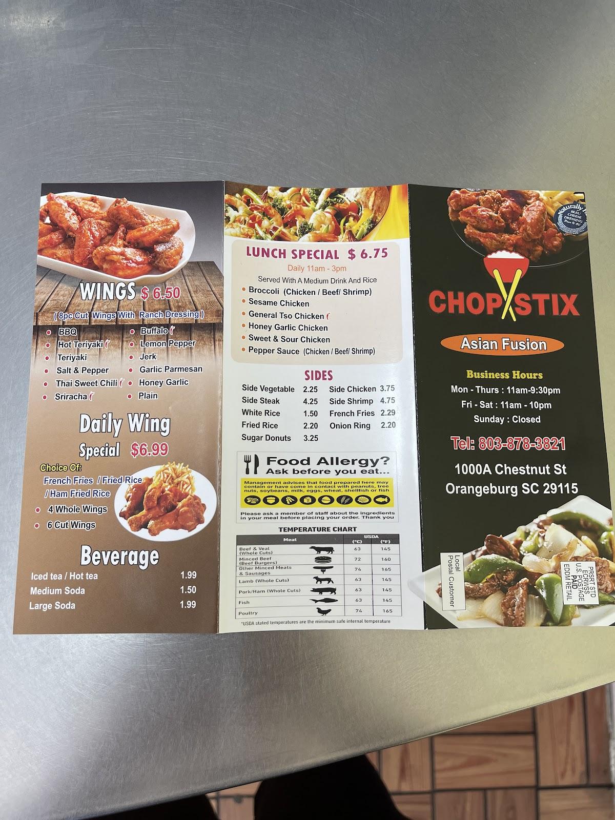 Menu at Chopstix Orangeburg restaurant, Orangeburg