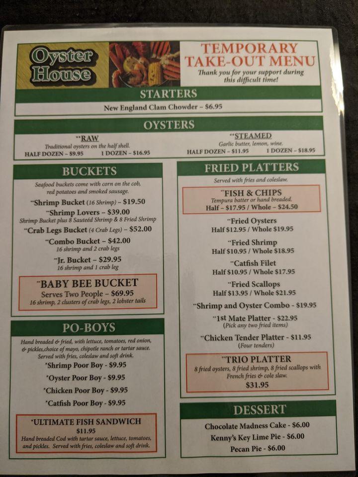 Menu at The Oyster House pub & bar, Pine Mountain