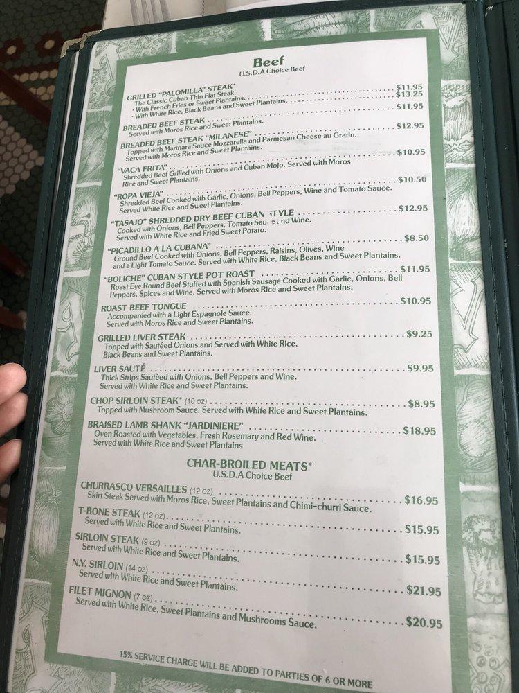 Menu at Versailles Restaurant Cuban Cuisine, Miami, SW 8th St