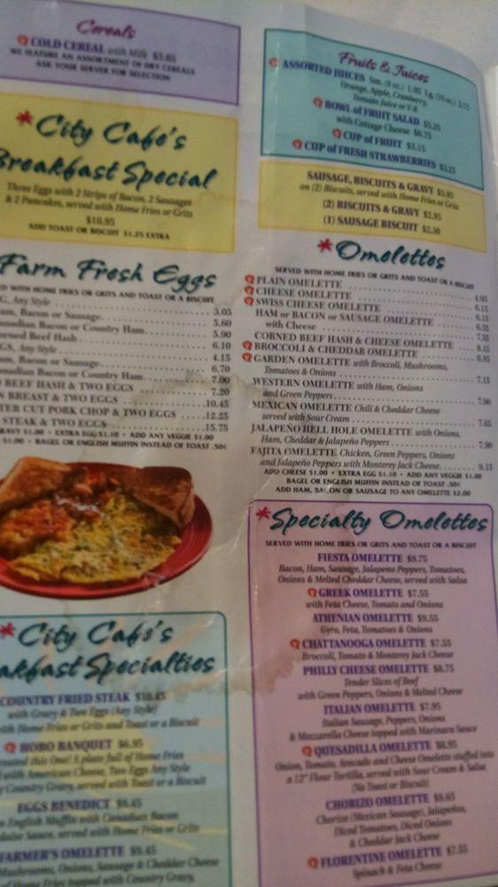 Menu at City Cafe Diner, Chattanooga, Lee Hwy